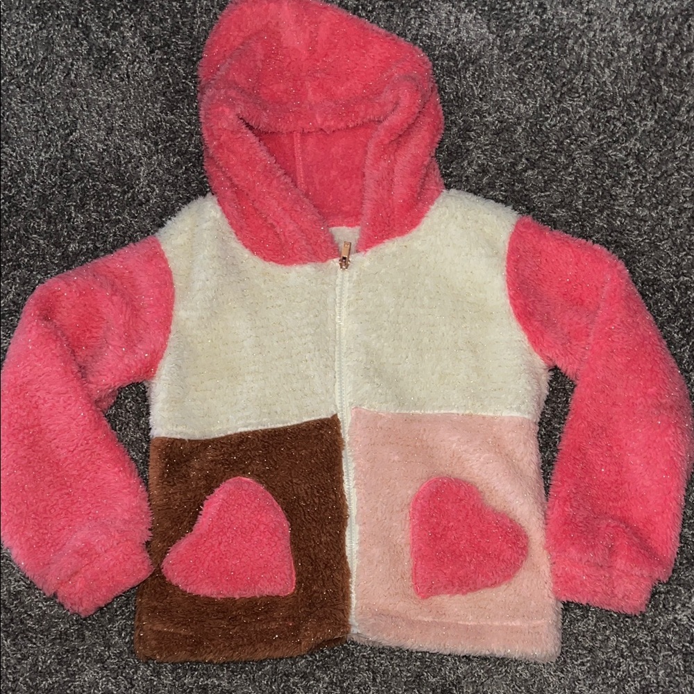 dELiA*s Pink and White Fuzzy Jacket with heart pockets